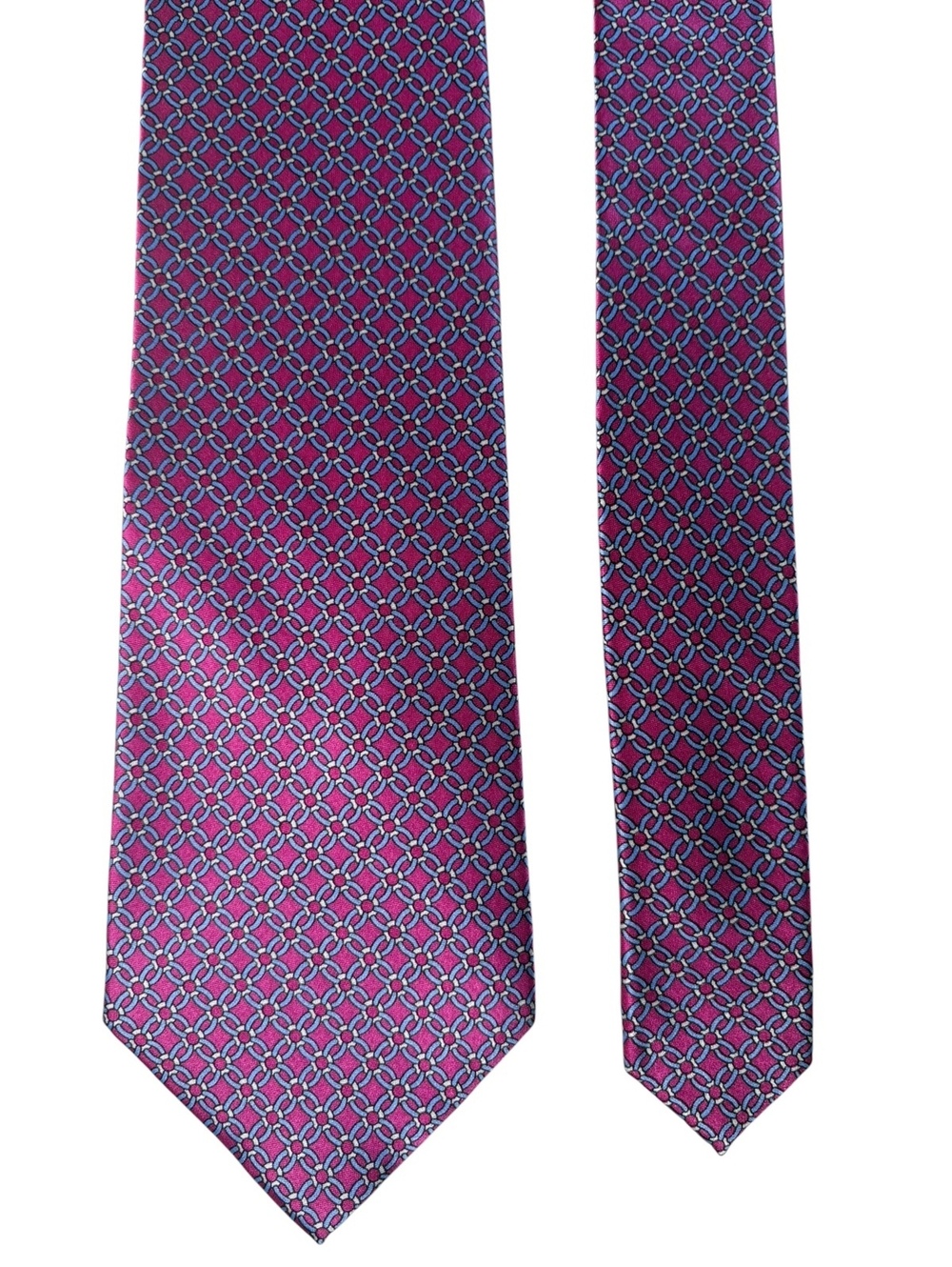 Burma Bibas 100% Silk Pink Blue Chain Link Geometric Men's Designer Tie
